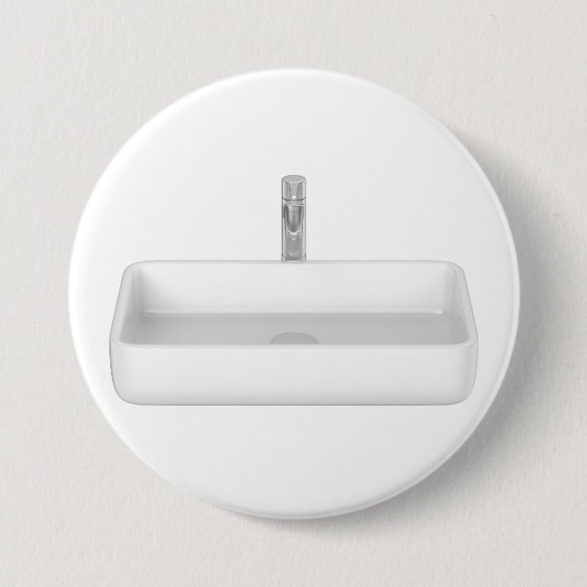 Modern white bathroom sink with faucet 7.5 cm round badge (Front)