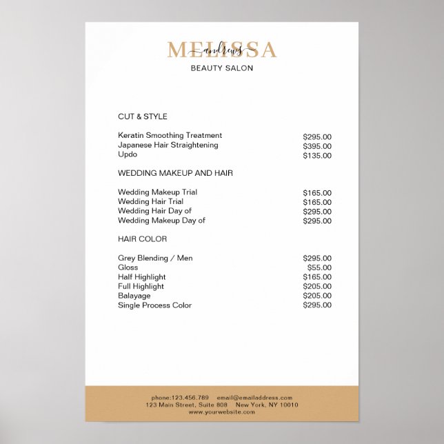 Modern White Beige Brown Price List Poster (Front)