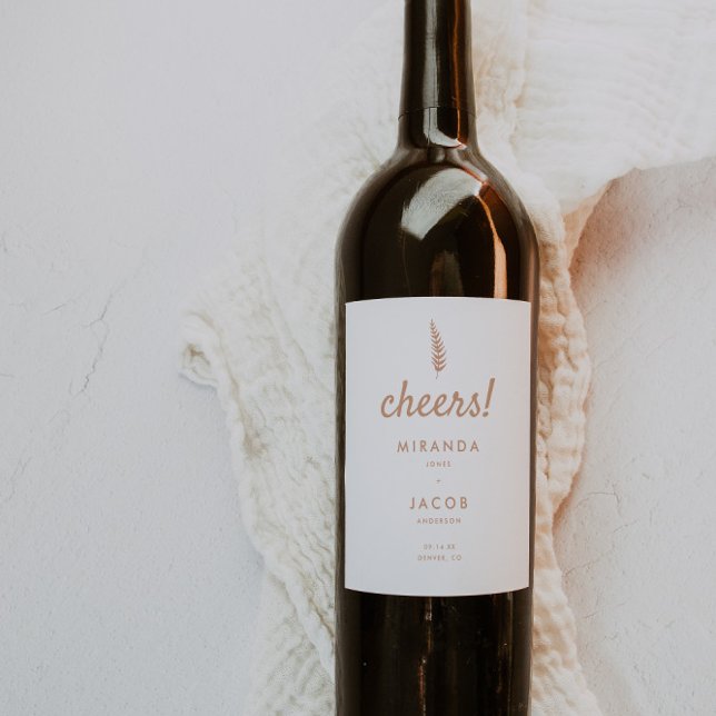 Modern White & Beige Palm Leaf Wedding Wine Label (Creator Uploaded)