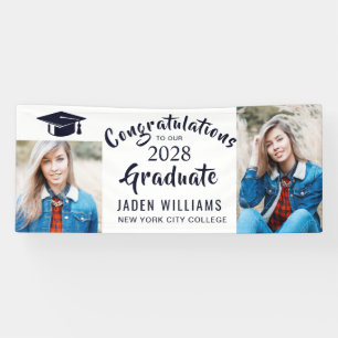 Modern White  Black 2 PHOTO Graduation Banner
