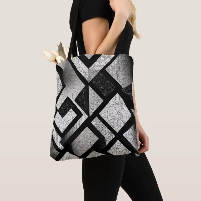 Modern White & Black Abstract Pattern Tote Bag (Close Up)