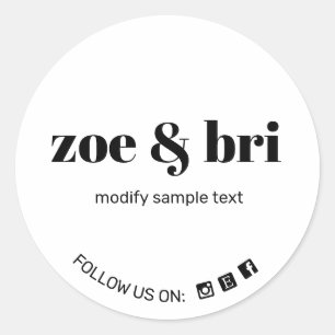 Modern White Black Add Your Logo Social Media Classic Round Sticker