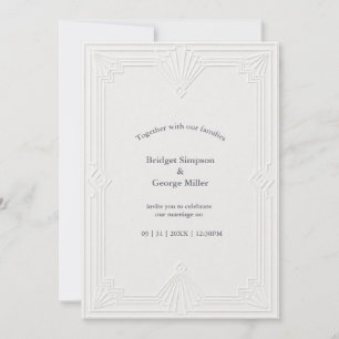 Modern White black Art Deco Wedding Invitation