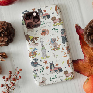 Modern white & black botanical dog Pattern iPhone 11 Case