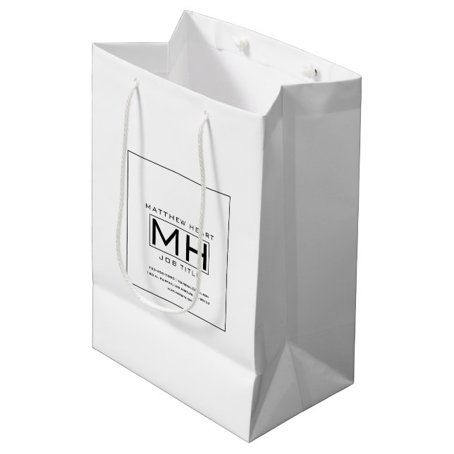 Modern White & Black Business Professional Medium Gift Bag (Front Angled)