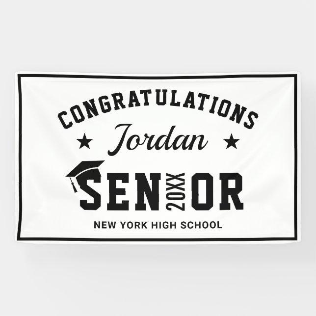 Modern White Black Class of 2024 Graduation Party Banner (Horizontal)