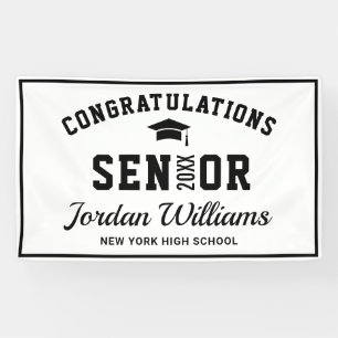Modern White Black Class of 2024 Graduation Party Banner