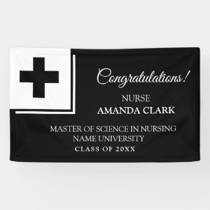 Modern White & Black Cross Nurse Rn Graduation Banner