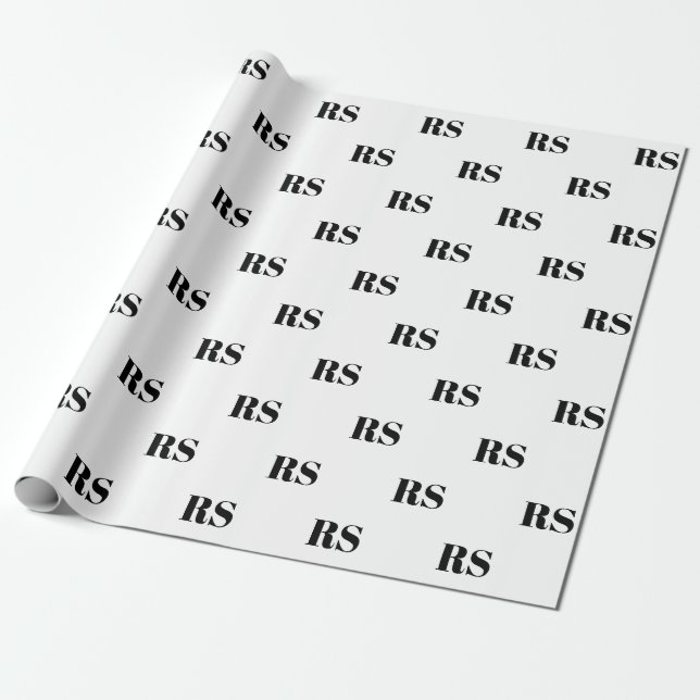 Modern white black custom monogram initial pattern wrapping paper (Unrolled)