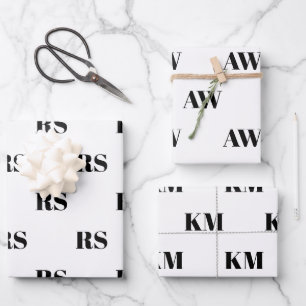 Modern white black custom monogram initial pattern wrapping paper sheet