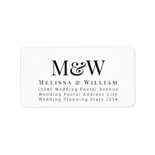 Modern White Black Elegant Monogram Address Label
