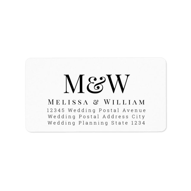 Modern White Black Elegant Monogram Address Label (Front)