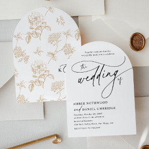 Modern White Black Gold Arch Wedding Invitation