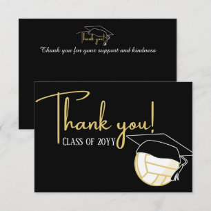 Modern White Black Gold Volleyball Graduation Thank You Card