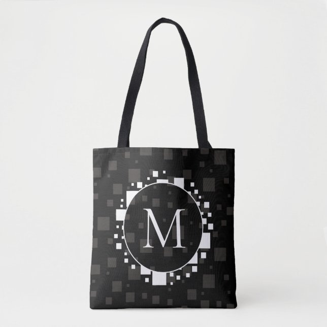 Modern White Black Grey Circles Squares Abstract T Tote Bag (Front)