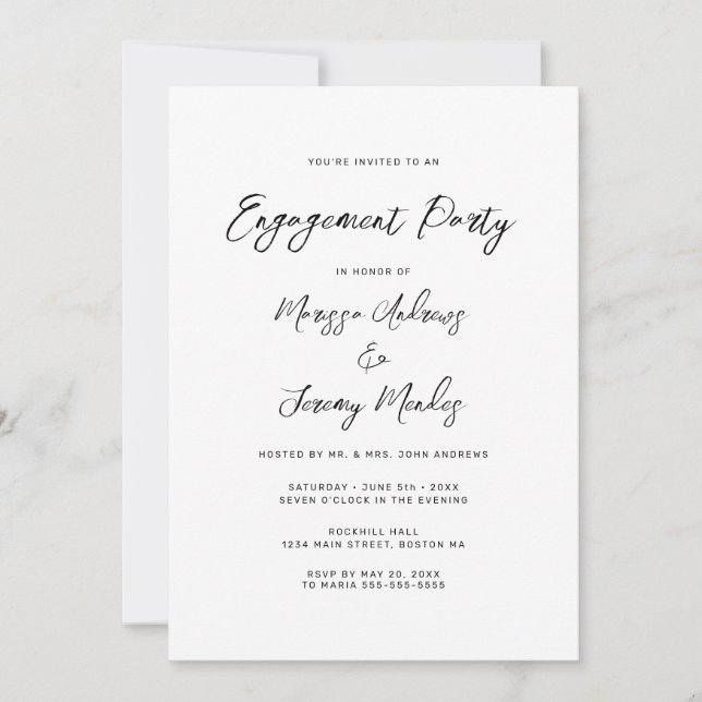 Modern White Black Hand Lettered Wedding Invitation (Front)