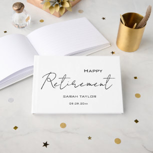 Modern White Black Happy Retirement Personalised  Guest Book
