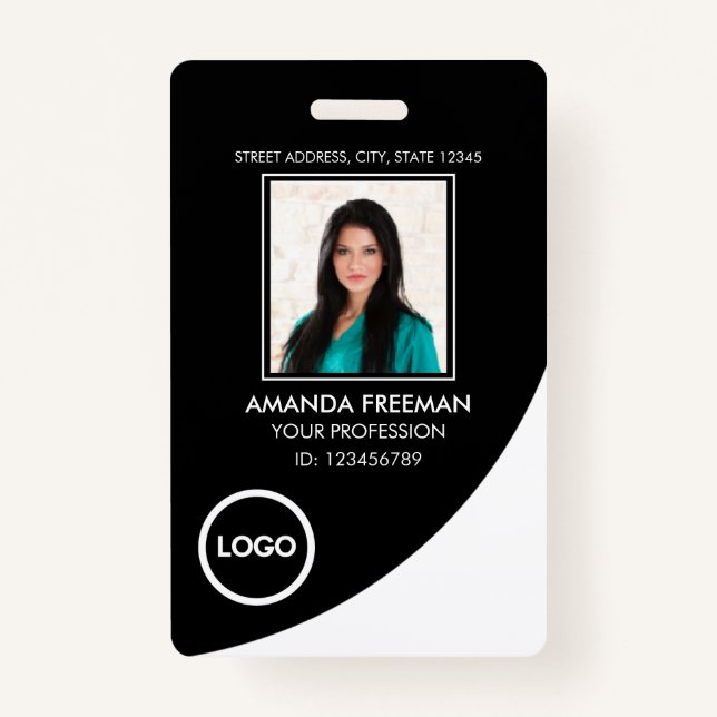 Modern White & Black Healthcare Professional Photo ID Badge (Front)