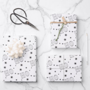 Modern White Black Ho Ho Ho Wrapping Paper Sheets