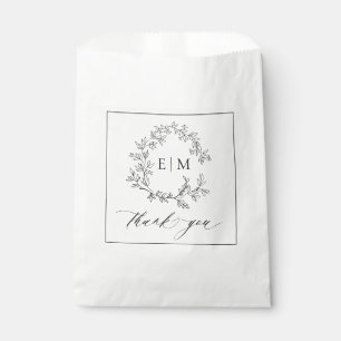 Modern White Black Leafy Crest Monogram Wedding Favour Bags