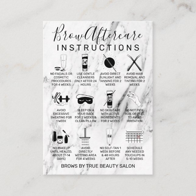 Modern White Black Marble Brows Aftercare Icon Business Card (Front)