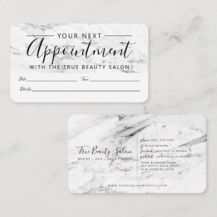 Modern White Black Marble Script Appointment Card
