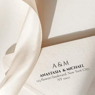 Modern white black minimal wedding return adress self-inking stamp