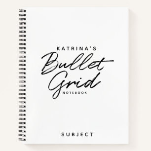 Modern White Black Minimalist Script Dotted Notebook