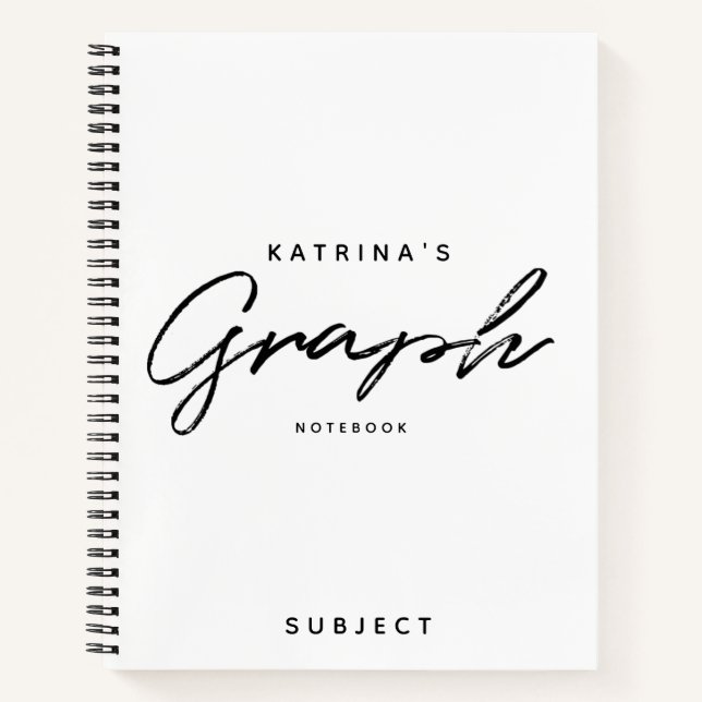 Modern White Black Minimalist Script Graph  Notebook (Front)