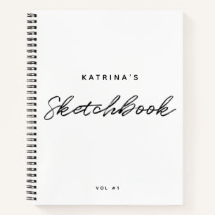Modern White Black Minimalist Script Sketchbook Notebook