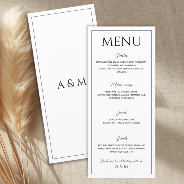 Modern white black minimalist wedding menu (Creator Uploaded)