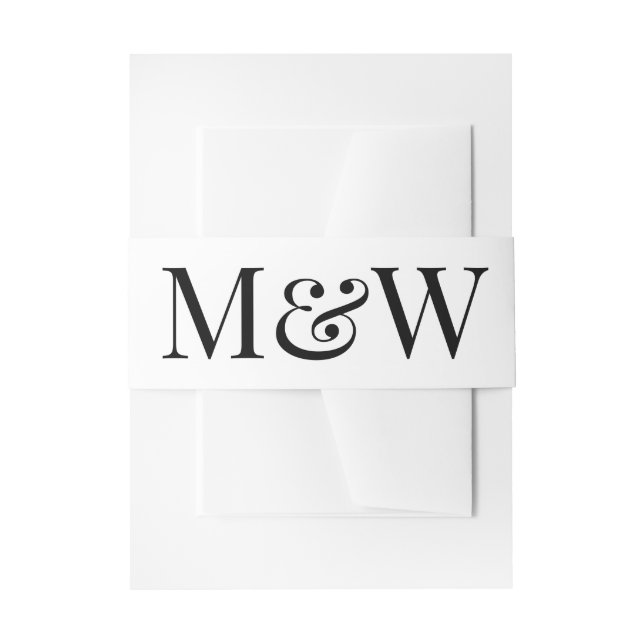 Modern White Black Monogram Initials Wedding Invitation Belly Band (Front Example)