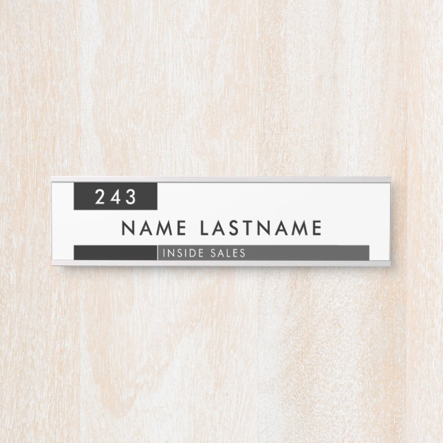 Modern White Black Office Number Name Title Door Sign (Front)