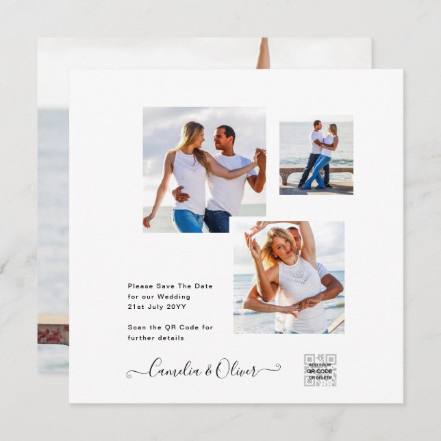 Modern White & Black PHOTO Wedding Invitation QR (Front/Back)