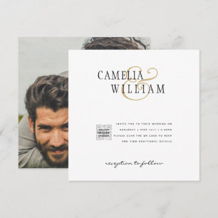 Modern White & Black PHOTO Wedding Invitation QR