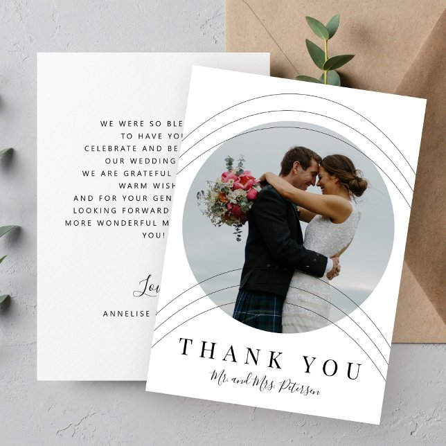 Modern white black photo wedding thank you card (Creator Uploaded)
