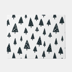 Modern White & Black Scandinavian Christmas Trees Doormat
