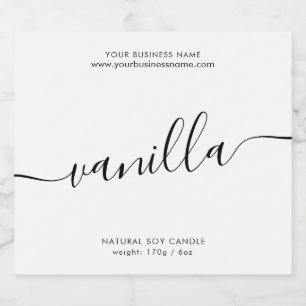 Modern white black script candle product label