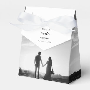Modern White & Black Script Couple Photo Wedding  Favour Box