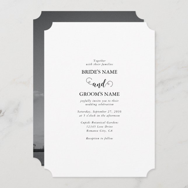 Modern White & Black Script Couple Photo Wedding Invitation (Front/Back)