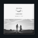 Modern White & Black Script Couple Photo Wedding  Magnet<br><div class="desc">A beautiful white and black calligraphy script design showcasing the couple's photo. A modern wedding couple photo design with simple minimalistic elements. An ideal wedding modern favour design for anyone who loves script calligraphy, black and white designs and photo picture wedding stationery. Matching wedding invitations and other stationery items are...</div>