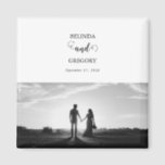 Modern White & Black Script Couple Photo Wedding  Magnet<br><div class="desc">A beautiful white and black calligraphy script design showcasing the couple's photo. A modern wedding couple photo design with simple minimalistic elements. An ideal wedding modern favour design for anyone who loves script calligraphy, black and white designs and photo picture wedding stationery. Matching wedding invitations and other stationery items are...</div>