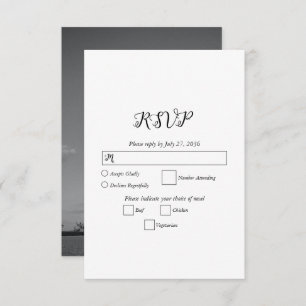 Modern White & Black Script Couple Photo Wedding RSVP Card