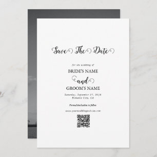 Modern White & Black Script Couple Photo Wedding Save The Date