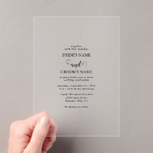 Modern White & Black Script Overlay Wedding Acrylic Invitations