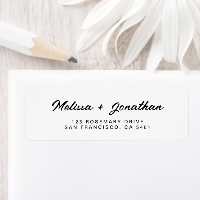 Modern White Black Script Wedding Return Address (Insitu)