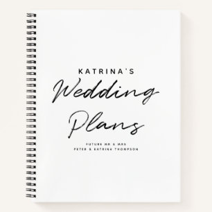Modern White Black Simple Wedding Plans Notebook