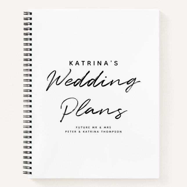 Modern White Black Simple Wedding Plans Notebook (Front)