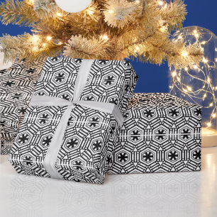 Modern white black snowflake retro vintage pattern wrapping paper