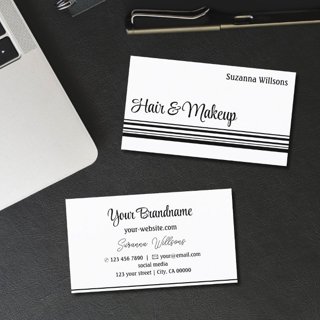 Modern White Black Stripes Professional Stylish Business Card (Creator Uploaded)